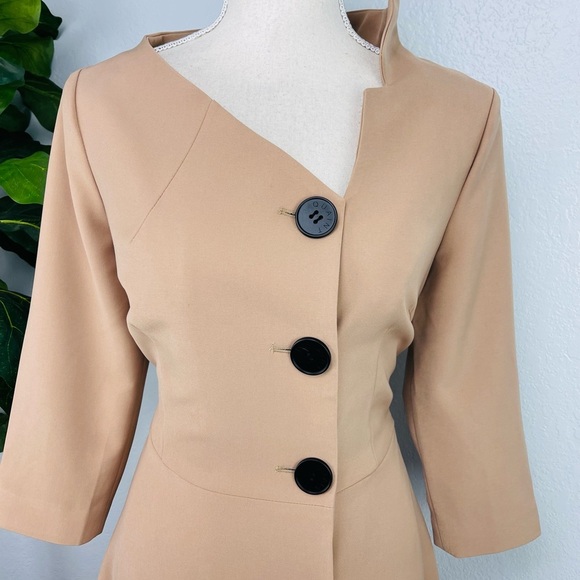 QUAINT by Durlana Quantas Camel Tan Button Blazer Coat Annabel Dress - Picture 3 of 9